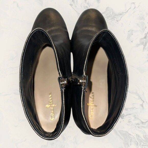 Cole Haan Cassidy Ankle Boots Bootie Black Metallic Gold Brush Off Size 8B - Picture 6 of 8